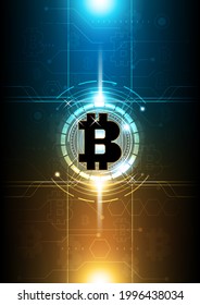 Golden and black bitcoin digital cryptocurrency, futuristic digital money, technology circuit network concept. Vector illustration design.