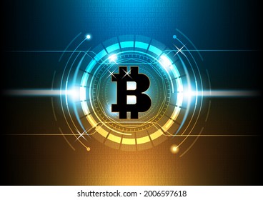 Golden and black bitcoin digital cryptocurrency, futuristic digital money, technology circuit network concept. Vector illustration design.