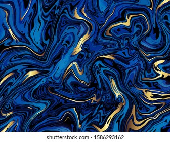 Golden Black, Blue Marble abstract pattern. Modern and original liquid texture.Art background template. Good for design covers, presentation, invitation, flyer, poster, business card and social media.