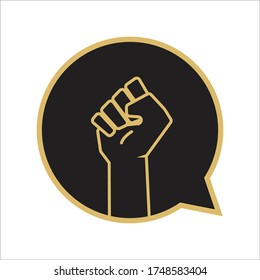 Golden Black Bubble Chat with rising hand For Black Lives Matter Vector Design