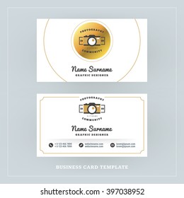 Golden and Black Business Card Design Template. Business Card for Photographer or Graphic Designer. Photo Studio Logotype Template. Vector Illustration. Stationery Design