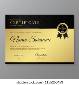 golden and black certificate and diploma of appreciation template luxury and modern design vector illustration