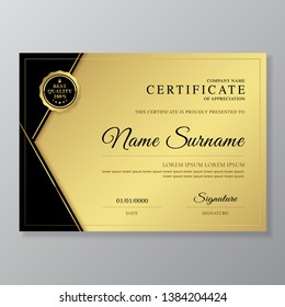 Golden and black certificate and diploma of appreciation luxury and modern design template vector illustration