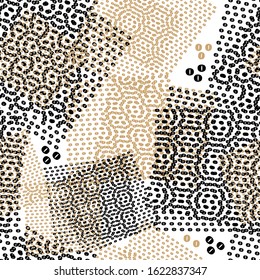 Golden and black coffee seed seamless pattern 