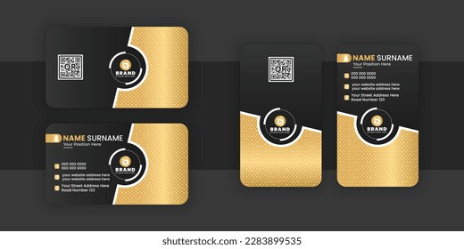 Golden and black color luxury rounded business card design horizontal and vertical vector template