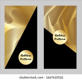Golden und Black Covers mit Form. Zwei dunkle Vertikalabdeckungen mit goldenem Hintergrund.