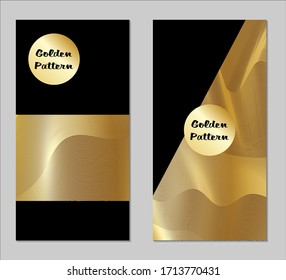 Golden und Black Covers mit Form. Zwei dunkle Vertikalabdeckungen mit goldenem Hintergrund.