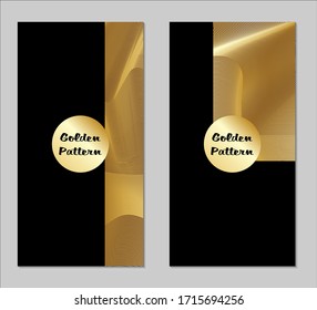 Golden und Black Covers mit Form. Zwei dunkle Vertikalabdeckungen mit goldenem Hintergrund.