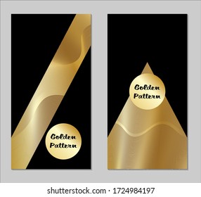 Golden und Black Covers with Form. Zwei dunkle vertikale Decken mit goldenem Hintergrund.