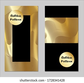 Coberturas doradas y negras con forma. Dos cubiertas verticales oscuras con fondo dorado.