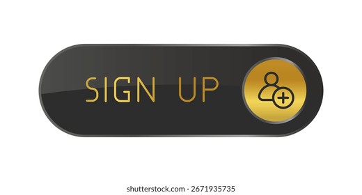 Goldene und schwarze CTA-Taste mit Text: Registrieren Sie sich, Benutzer, UI-Design.
