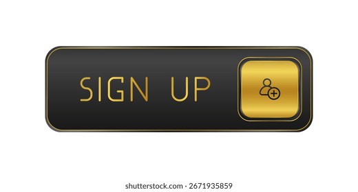 Botão CTA dourado e preto com texto: Inscreva-se, usuário, design de interface do usuário.