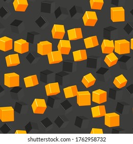 Golden and Black Cubes Seamless Pattern, 3D Illustration