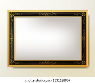 Golden and Black of Decorative vintage frame and border Black, Gold photo frame with corner Thailand line floral for picture, Vector design decoration pattern style. border design is pattern