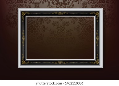 Golden and Black of Decorative vintage frame and border Black, Gold photo frame with corner Thailand line floral for picture, Vector design decoration pattern style. border design is pattern