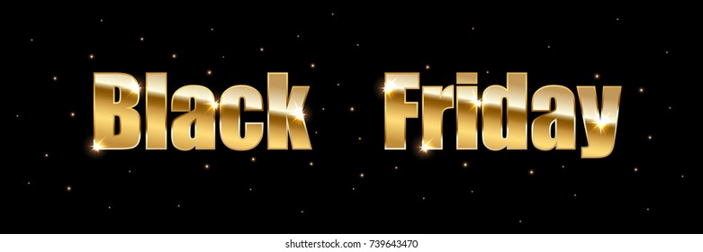 Golden Black Friday sign isolated on black background. Vector Black Friday design template.