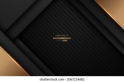 Golden and black geometric shapes with lines abstract background. Vector illustration.