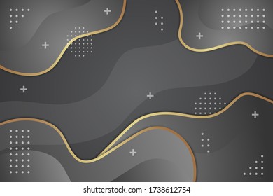 Golden and black gradient of abstract wavy liquid background combined with dot or circle pattern  and cross element design use transparency white. paper cut style with black shadow.
