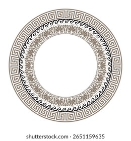 Padrão redondo de vetor grego preto dourado. A chave grega é sinuosa. Ornamento geométrico em círculo. Padrões da Grécia e da Roma Antiga. Padrão de vetor grego. Motivos típicos egípcios, assírios e gregos 