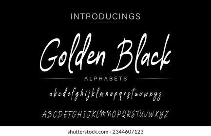 Golden Black Hand drawn vector alphabet. Modern monoline signature script font. Elegant Signature Font. Best Alphabet Beautiful Calligraphy Signature Font lettering handwritten