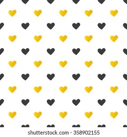 Golden and black hearts seamless pattern background.
