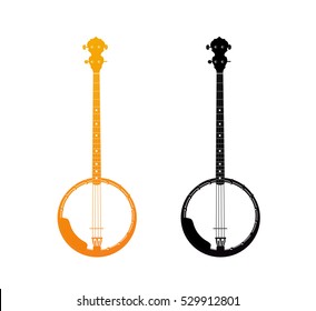 Golden and Black Icons of Banjo - orchestra strings music instrument in vertical pose, Vector Illustration isolated on white background