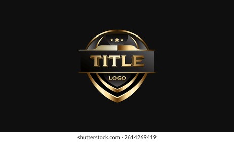 Golden and Black Logo Symbol Badge. Royal Style Icon Emblem. Sports Team Logo. Luxury Brand Name Plate.