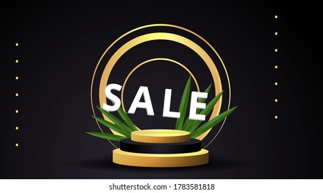 Golden black luxury stage and podium, for winner or product, clean minimal abstract geometric background popular concept. Scene for awards on website in modern, trendy futuristic design. 3d Vector.