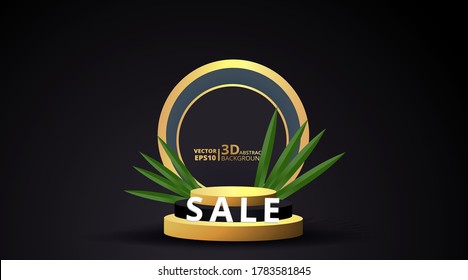 Golden black luxury stage and podium, for winner or product, clean minimal abstract geometric background popular concept. Scene for awards on website in modern, trendy futuristic design. 3d Vector.
