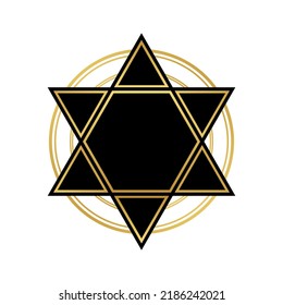 Golden black magic circle with star of david (six pointed star) flat vector icon design.