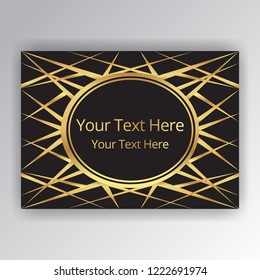 Golden black page sample for menu, card or invitation, geometric creative cover in a Art Deco and Art Nuvo style, luxury background.