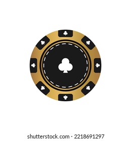 Golden and black poker chip. Token on white background. Vector illustration for card, casino, game design, web