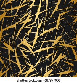 Patrón sin costuras dorado y negro. Diseño abstracto moderno. Dibujado a mano patrón de tinta. Textura del pincel.