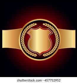Golden and black  shields with laurel wreath,winner symbol