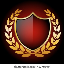 Golden and black  shields with laurel wreath.winner symbol