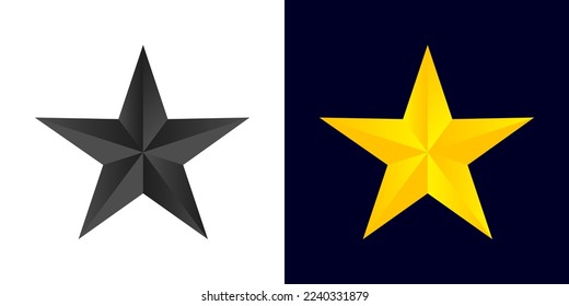 Golden and black star. Stars rating icon or symbol. Vector, 2023