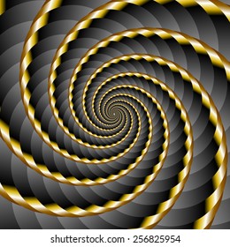 Golden and black twisted and ribbed spiral object with background