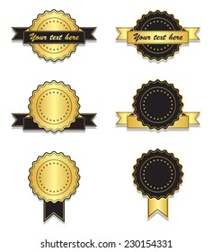Golden and black vintage badges with ribbon