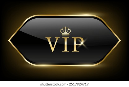 Golden and black VIP label, Exclusive luxury banners or premium VIP Member Club sticker, Black and Gold vector Button glossy .VIP label and tag with shiny and glitter on black badges