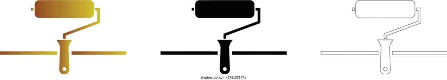 Golden black and white paint roller set illustration silhouette