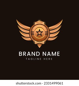 Golden and black wing badge logo design