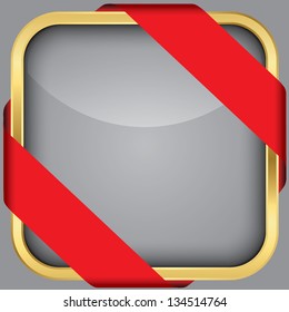 Golden blank app icon with red ribbon, vector illustration