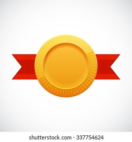 Golden Blank Medal Award with Ribbon for Games. Achievement Icon. Vector illustration.