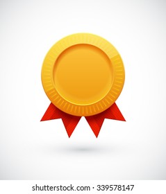 Golden Blank Medal Award With Ribbon For Games. Achievement Icon. Vector Illustration.