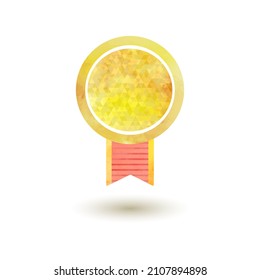 golden blank medal with ribbon watercolor textured vector illustration