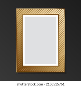 Golden blank retro frame on black background. Flat style. Vector illustration