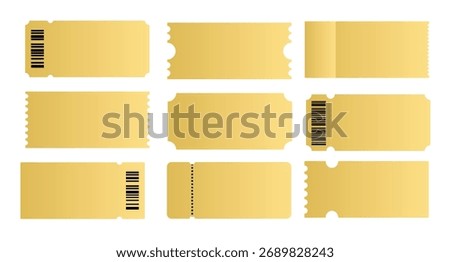 Golden Blank Ticket Set Vector Illustration Isolated on White Background