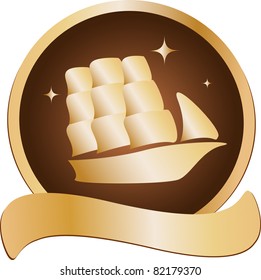 golden blazon with sailing ship