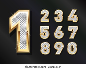 Golden Bling Numbers . Vector Design