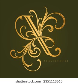 Golden blooms floral x lettering monogram logo vector illustrations for your work logo, merchandise t-shirt, stickers and label designs, poster, greeting cards advertising business company or brands